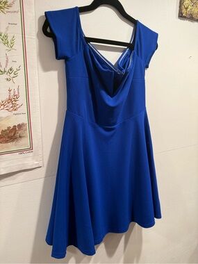 Lulu's Royal Blue Mini Fit-and-Flare Dress with Draped Neck